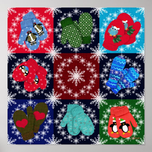 Christmas Mittens Collection Whimsical Poster (Vorne)