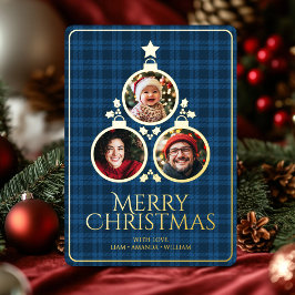 Christmas Modern Tartan Plaid Family Blue Foto Folien Feiertagskarte