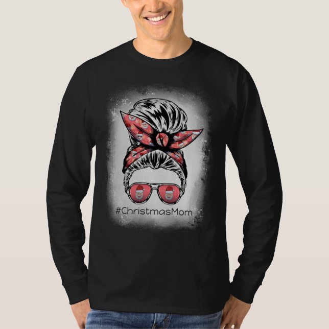 Christmas Mom Bleached with  Santa Face on Sunglas T-Shirt (Vorderseite)