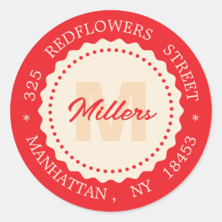 Christmas Monogram address sticker. Custom name. Runder Aufkleber