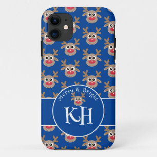 Christmas Monogram Blue Niedlich Rentier Pattern Case-Mate iPhone Hülle