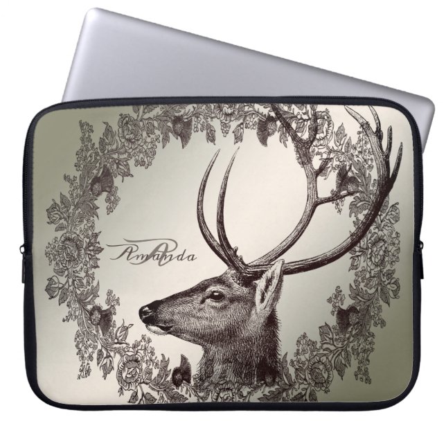 Christmas Monogram Floral Reindeer Golden Winter Laptopschutzhülle (Vorderseite)