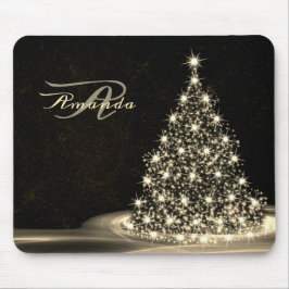 Christmas Monogram Golden Shiny Tree Winter Black Mousepad