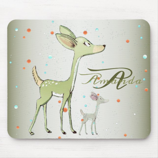 Christmas Monogram Green Deers Holidays Cute Mousepad (Vorne)