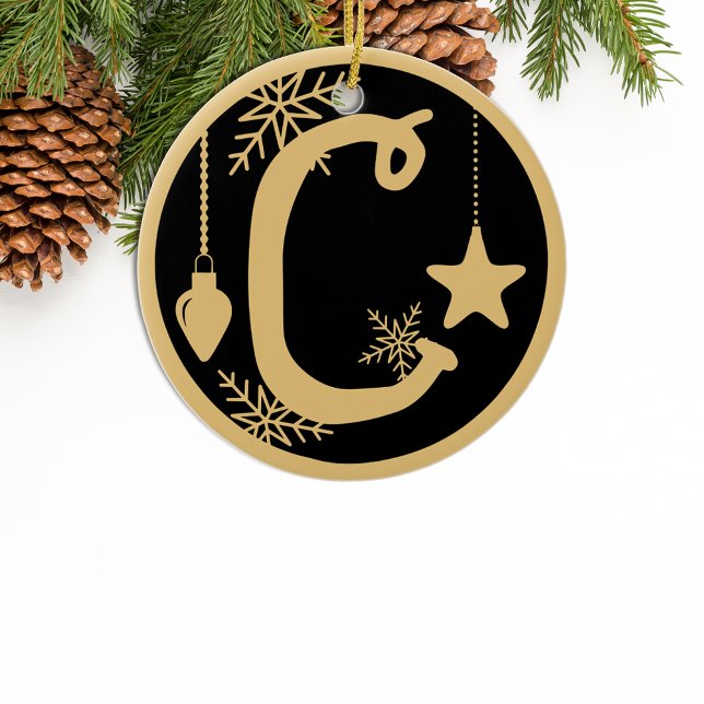 Christmas Monogram Letter C Gold Black Keramik Ornament (Von Creator hochgeladen)