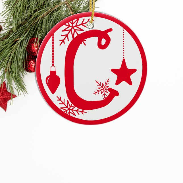 Christmas Monogram Letter C Red White Keramik Ornament (Von Creator hochgeladen)
