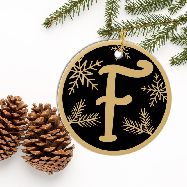 Christmas Monogram Letter F Gold Black Keramik Ornament (Von Creator hochgeladen)