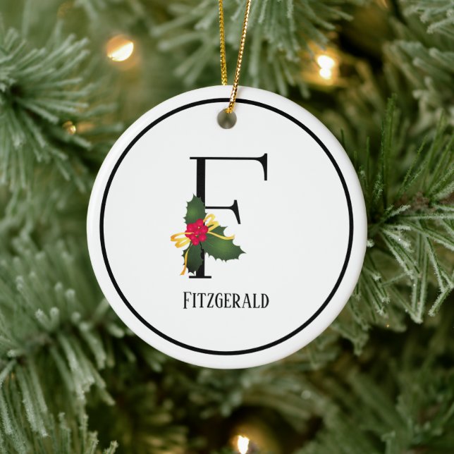 Christmas Monogram Letter F Personalisiert Keramik Ornament (Baum)