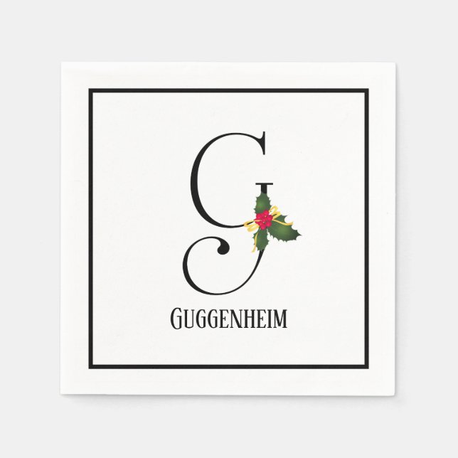 Christmas Monogram Letter G Personalisiertes Papie Serviette (Vorderseite)