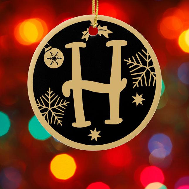 Christmas Monogram Letter H Gold Black Keramik Ornament (Von Creator hochgeladen)