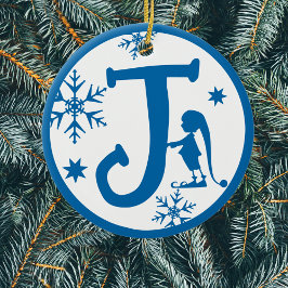 Christmas Monogram Letter J Blue White Keramik Ornament