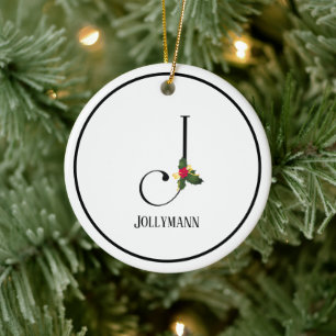 Christmas Monogram Letter J Personalized Keramik Ornament