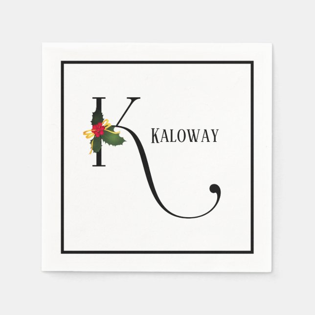 Christmas Monogram Letter K Personalisiert Serviette (Vorderseite)