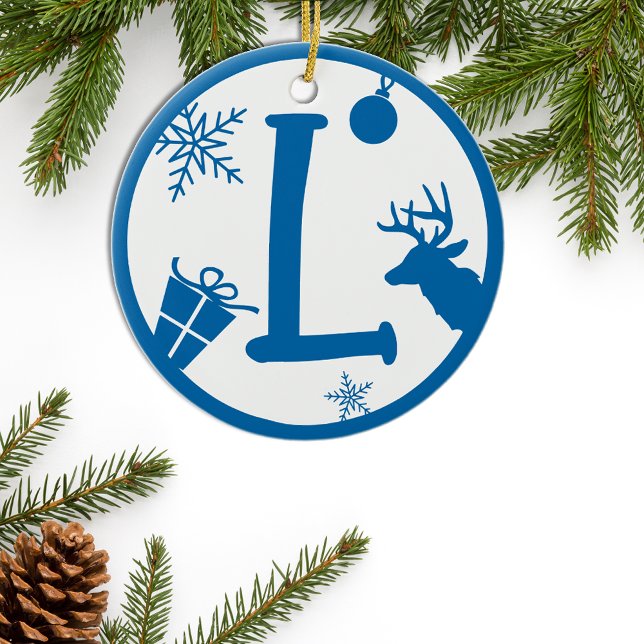 Christmas Monogram Letter L Blue White Keramik Ornament (Von Creator hochgeladen)