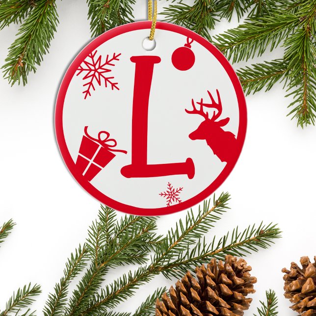 Christmas Monogram Letter L Red White Keramik Ornament (Von Creator hochgeladen)