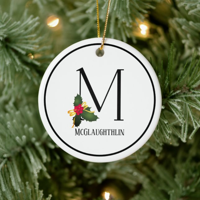 Christmas Monogram Letter M Personalisiert Keramik Ornament (Baum)