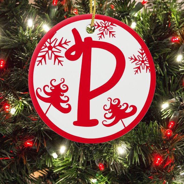 Christmas Monogram Letter P Red White Keramik Ornament (Von Creator hochgeladen)
