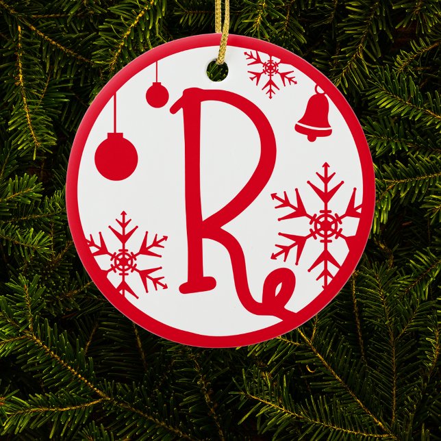 Christmas Monogram Letter R Red White Keramik Ornament (Von Creator hochgeladen)