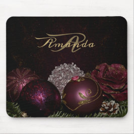 Christmas Monogram Pink Ornament Green Black Mousepad