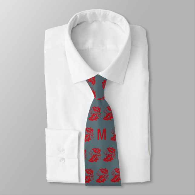 Christmas Monogram Qing Holly Neck Tie Krawatte (Gebunden)