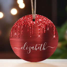 Christmas Monogram Red Glitzer Ornament Aus Metall