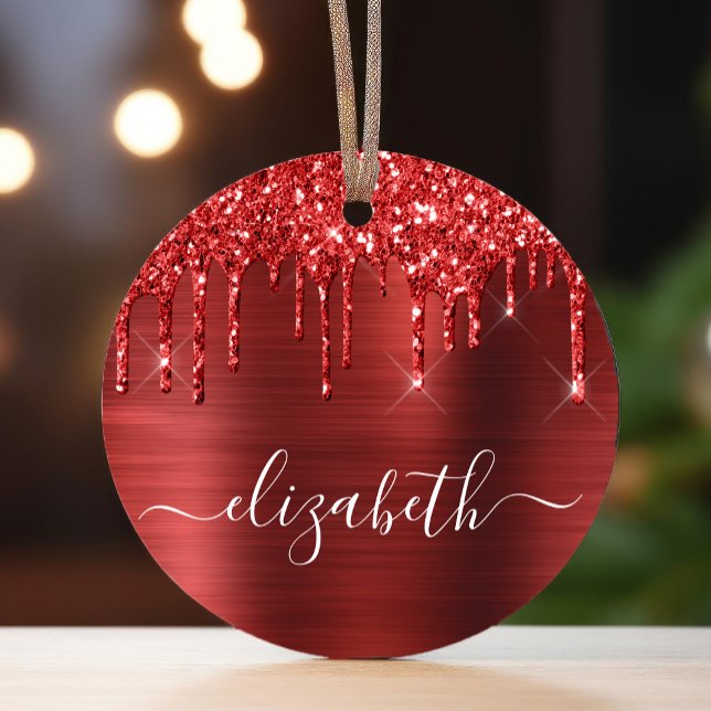 Christmas Monogram Red Glitzer Ornament Aus Metall (Von Creator hochgeladen)