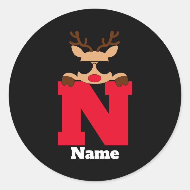 Christmas Monogram With Name Cool Pajama  Runder Aufkleber (Vorderseite)