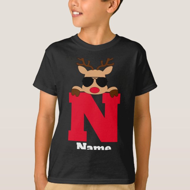 Christmas Monogram With Name Cool Pajama  T-Shirt (Vorderseite)