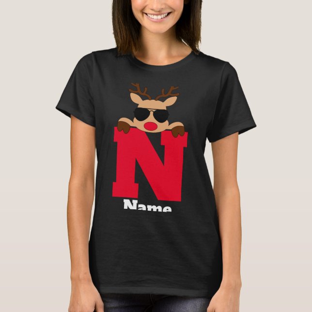Christmas Monogram With Name Cool Pajama  T-Shirt (Vorderseite)