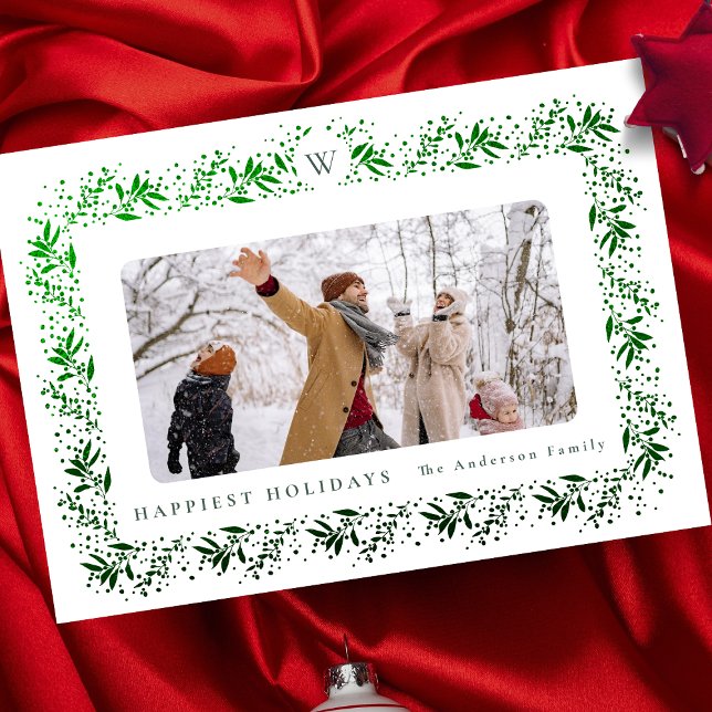 CHRISTMAS monogramm Grünfolienrahmen Feiertagskarte (Von Creator hochgeladen)