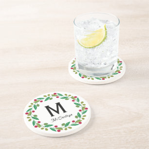 Christmas-Monogramm Sandstein Getränkeuntersetzer