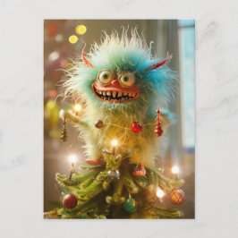 Christmas monster at Christmass tree Postkarte