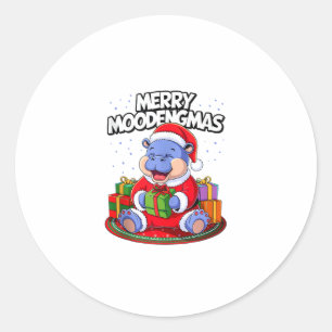 Christmas Moo Deng Merry Moodengmas Baby Hippo Chr Runder Aufkleber
