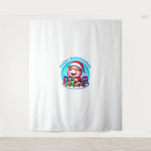 Christmas Moo Deng Merry Moodengmas Baby Hippo Chr Wandteppich