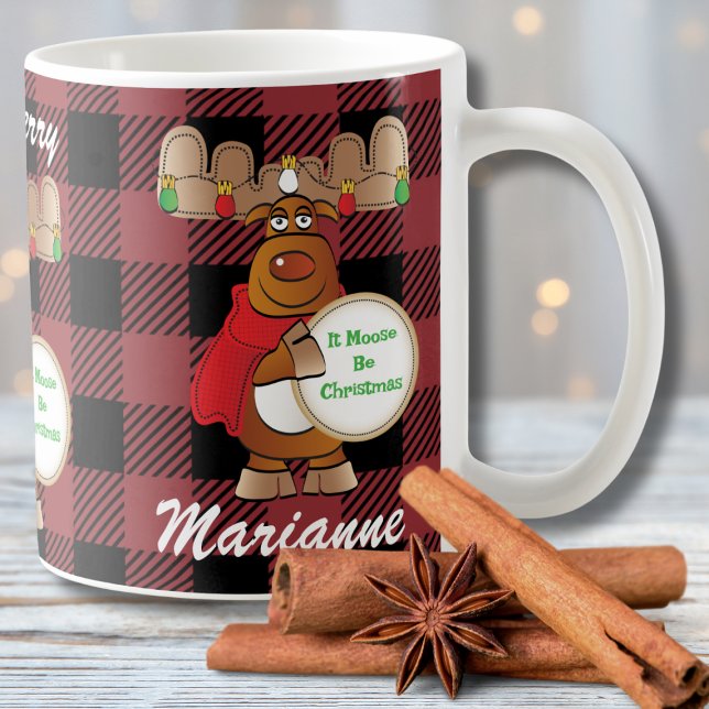 Christmas Moose Cartoon Black Red Funny Sprichwort Kaffeetasse (Von Creator hochgeladen)