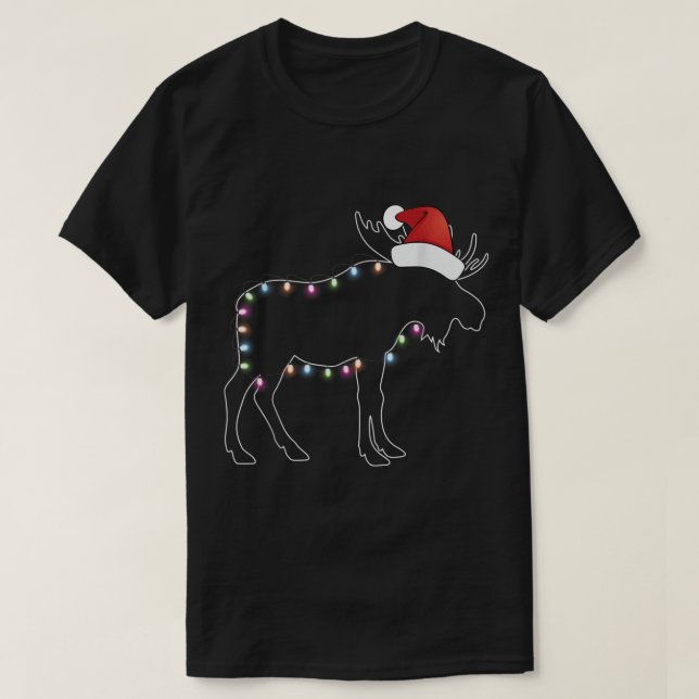 Christmas Moose | Festive Holiday Lights Outline T-Shirt (Design vorne)