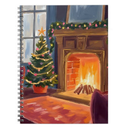 Christmas Morning Fireplace Holiday Watercolor Notizblock