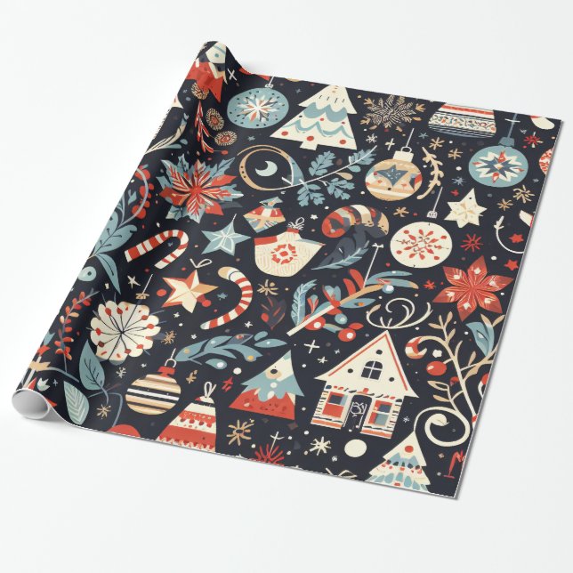 Christmas Motifs Wrapping Paper n4 Geschenkpapier (Ungerollt)