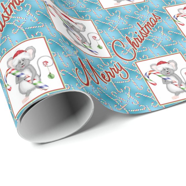 Christmas Mouse Candy Cane Geschenkpapier (Rolleneckpunkt)