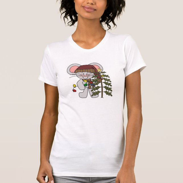 Christmas Mouse Decorating Tree T-Shirt (Vorderseite)
