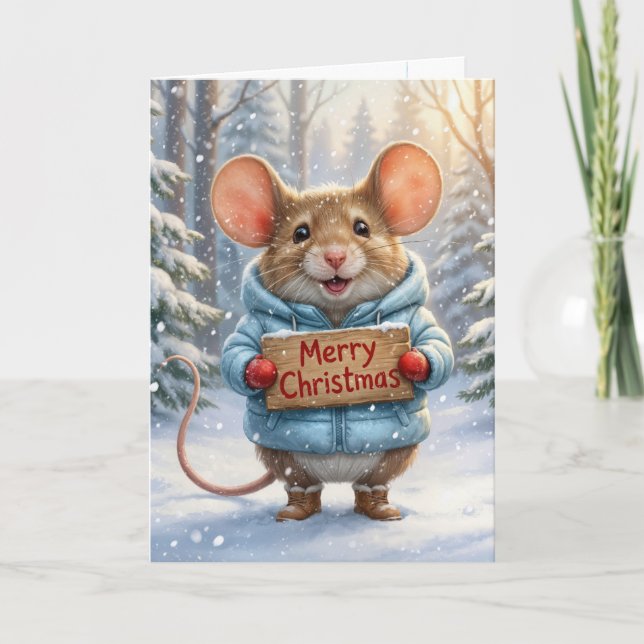 Christmas Mouse In Winter Forest Karte (Vorderseite)