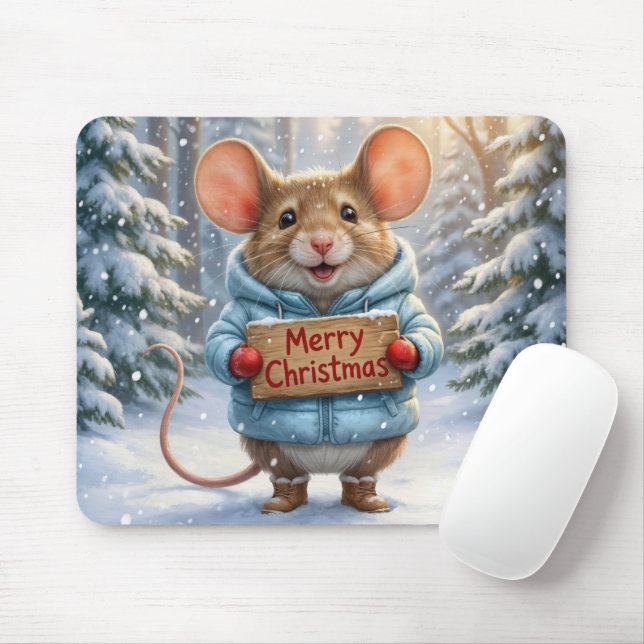 Christmas Mouse In Winter Forest Mousepad (Mit Mouse)