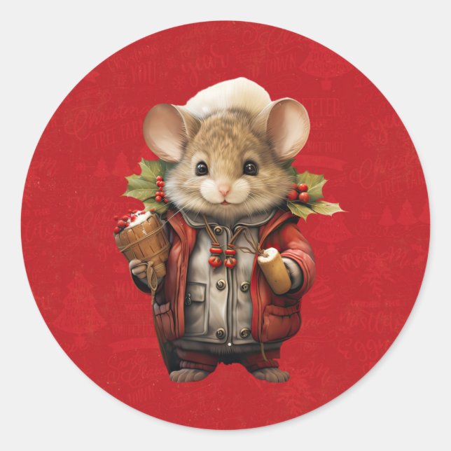 Christmas Mouse Runder Aufkleber (Vorderseite)