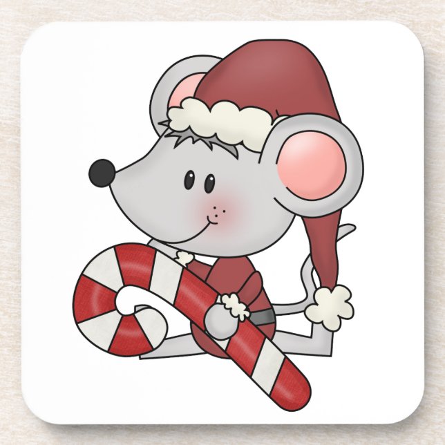 Christmas Mouse With Candy Cane Untersetzer (Vorderseite)