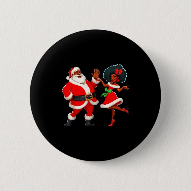 Christmas Mr Santa Mrs Claus Dancing African Ameri Button (Vorderseite)