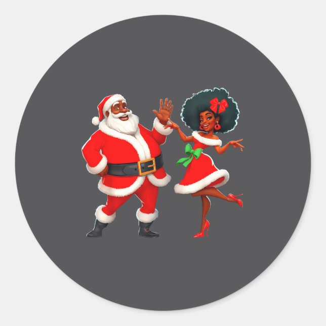 Christmas Mr Santa Mrs Claus Dancing African Ameri Runder Aufkleber (Vorderseite)