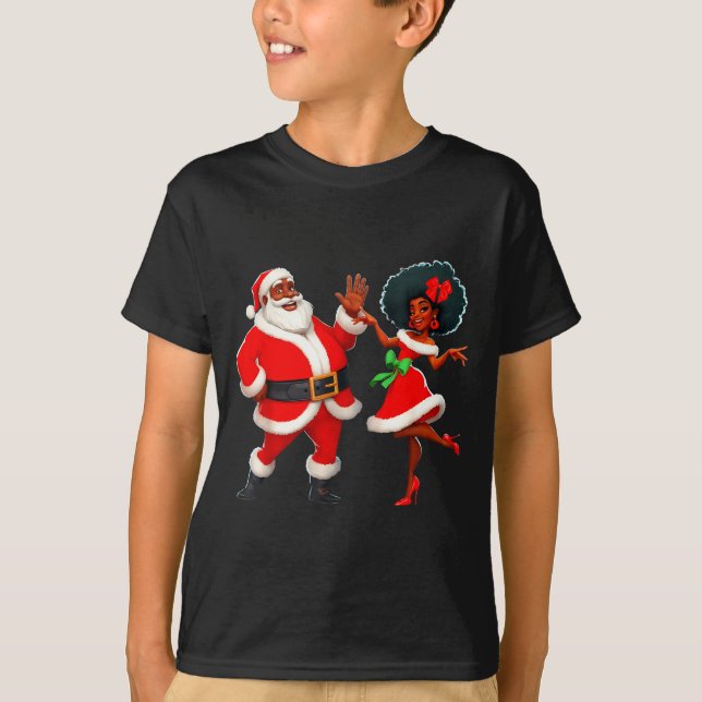 Christmas Mr Santa Mrs Claus Dancing African Ameri T-Shirt (Vorderseite)