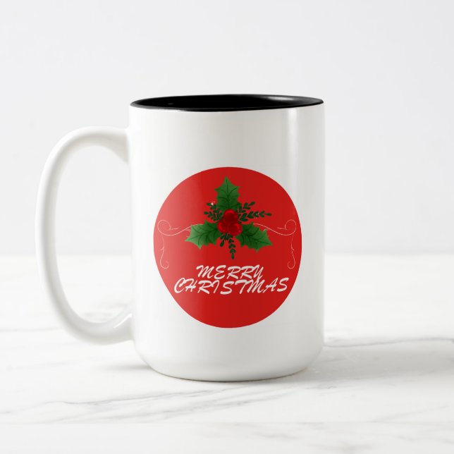 Christmas Mug – Merry Christmas Holly Design | Fes Zweifarbige Tasse (Links)