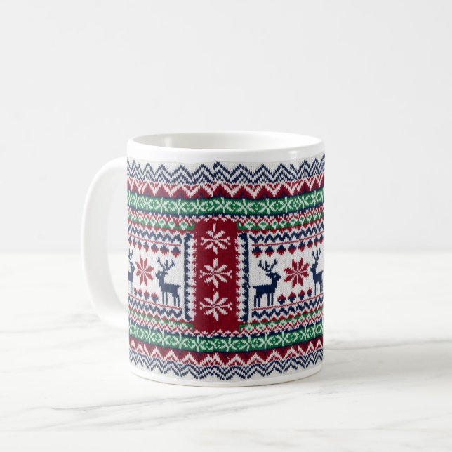 Christmas mug Traditional deer and snow stars desi Kaffeetasse (Vorderseite Links)