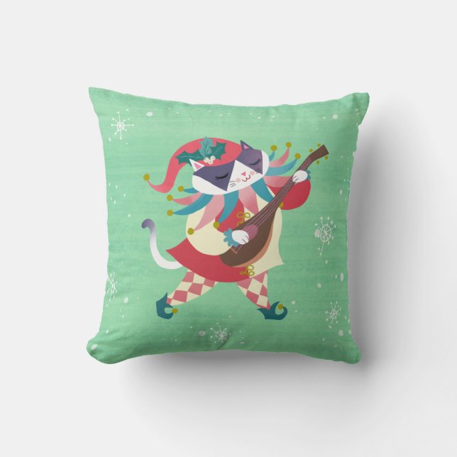 Christmas Music Elf Cat Throw Kissen Kissen (Vorderseite)